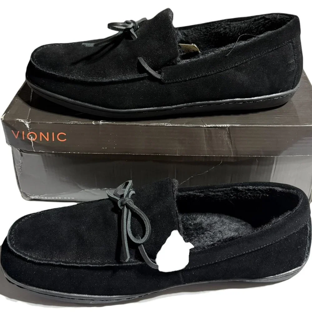 Vionic Irving Adler Men's Black Suede Moccasin Shoes Size 12 NIB Slippers - Picture 2 of 8